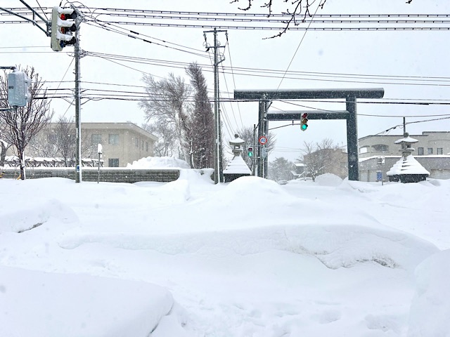 雪の神社通り積雪