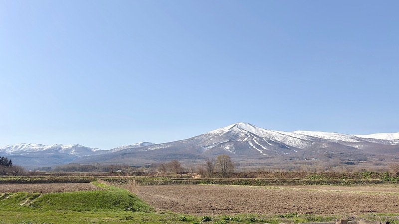 岩内町から見た岩内岳とたんぼ