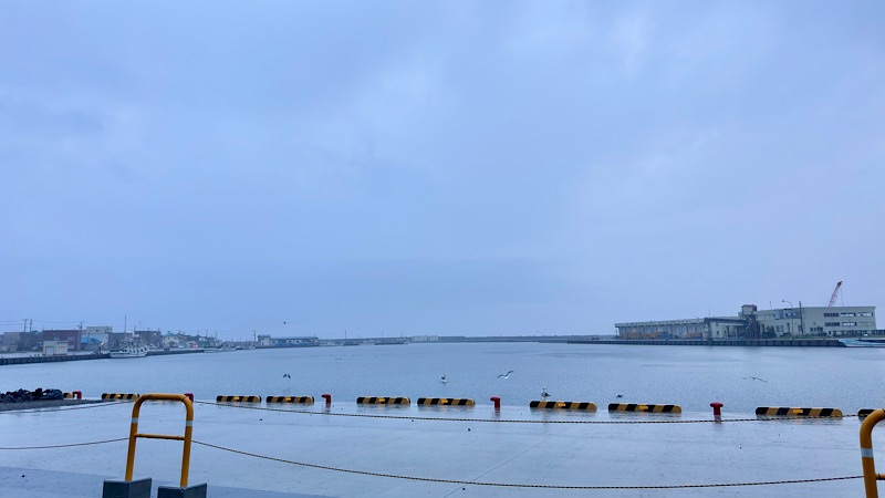 雨の日の岩内港